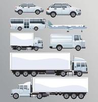 conjunto de veículos de transporte brancos vetor