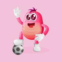 lindo monstro rosa jogar futebol, bola de futebol vetor