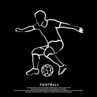 jogador de futebol driblando arte de linha branca isolada em fundo preto vetor