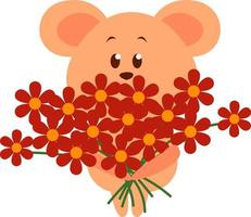 urso com flores, ilustração, vetor em fundo branco.