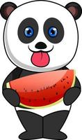 panda comendo melancia, ilustração, vetor em fundo branco.
