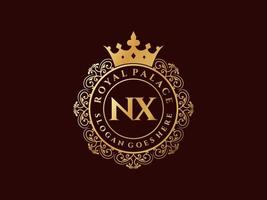 letra nx antigo logotipo vitoriano de luxo real com moldura ornamental. vetor