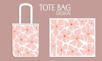 sacola têxtil para maquete de compras com design floral abstrato. ilustração vetorial isolada no fundo rosa. vetor