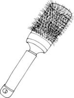 escova de cabelo redonda de metal, desenhada à mão. cores monocromáticas em fundo branco. vetor