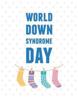 dia mundial da síndrome de down. crianças pendurando meias vetor