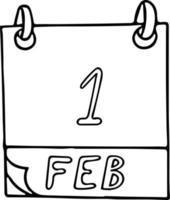 calendário desenhado à mão em estilo doodle. 1º de fevereiro dia mundial do hijab, liberdade nacional, data. ícone, elemento de adesivo para design. planejamento, férias de negócios vetor