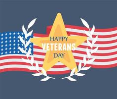 Feliz Dia dos Veteranos. emblema estrela e bandeira nacional vetor