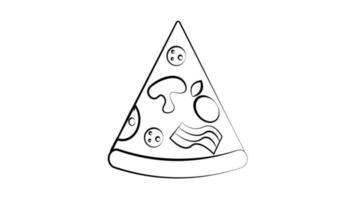 fatia de pizza em um fundo branco, ilustração vetorial. pizza triangular recheada com cogumelos, bacon e salame. pizza apetitosa, lanche de fast food de alto teor calórico vetor