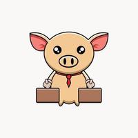 vetor de ilustração de mascote de porco trabalhador de escritório bonito