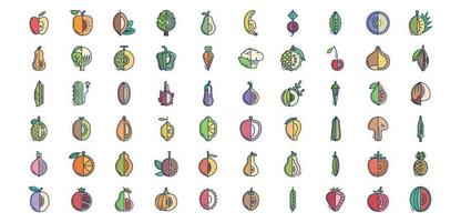 coleção de ícones relacionados a frutas e legumes, incluindo ícones como abacaxi, alcachofra, cereja, ervilha e muito mais. ilustrações vetoriais, conjunto perfeito de pixels vetor