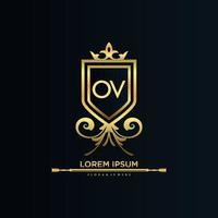 ov carta inicial com royal template.elegant com vetor de logotipo de coroa, ilustração em vetor de logotipo de letras criativas.