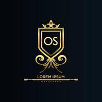 os letra inicial com royal template.elegant com vetor de logotipo de coroa, ilustração em vetor de logotipo de letras criativas.