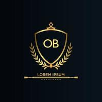 letra ob inicial com royal template.elegant com vetor de logotipo de coroa, ilustração em vetor de logotipo de letras criativas.