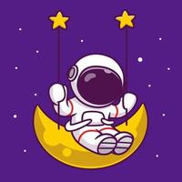 balanço de astronauta bonito na ilustração do ícone do vetor dos desenhos animados da lua. pessoas ciência espaço ícone conceito isolado vetor premium. estilo de desenho animado plano