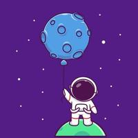 astronauta bonito segurando a ilustração de ícone de desenho animado de balão de lua. pessoas ciência espaço ícone conceito isolado vetor premium. estilo de desenho animado plano