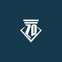zq logotipo inicial do monograma para escritório de advocacia, advogado ou advogado com design de ícone de pilar vetor