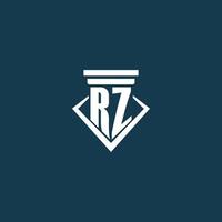 rz logotipo inicial do monograma para escritório de advocacia, advogado ou advogado com design de ícone de pilar vetor
