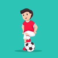 ilustração de design de personagens de jogador de futebol de menino bonito vetor