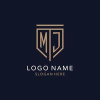 mj monograma de logotipo inicial com design de ícone de escudo de luxo simples vetor