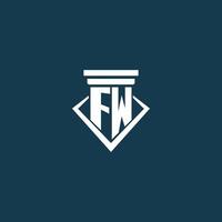 fw logotipo inicial do monograma para escritório de advocacia, advogado ou advogado com design de ícone de pilar vetor