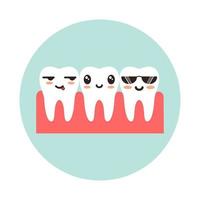 dentes saudáveis com emoções kawaii. ilustração vetorial vetor