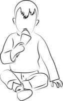 criança comendo sorvete esboço, ilustração, vetor em fundo branco.