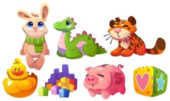 Brinquedos infantis engraçados pelúcia tigre macio, coelho, dinossauro vetor