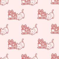 contorno bonito padrão perfeito de desenho animado de gato de natal vetor