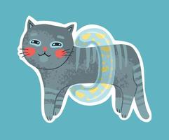 adesivo de verão fofo, um gato em um anel de natação. ilustração de desenho infantil em estilo escandinavo. vetor