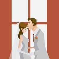 Um noivo beija sua ilustração da noiva
