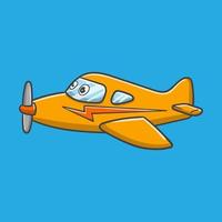 ilustração vetorial de avião amarelo bonito dos desenhos animados bom para adesivo e livro infantil vetor