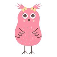 fofa coruja rosa engraçada com arcos. personagem de desenho animado de pássaro da floresta. vetor
