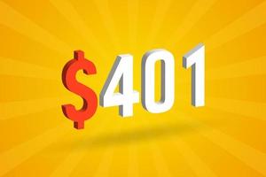 401 usd símbolo de texto 3d. 401 dólar do estado unido 3d com vetor de estoque de dinheiro americano de fundo amarelo