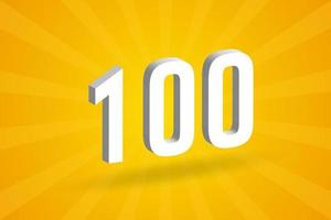alfabeto de fonte de 100 números 3D. branco 3d número 100 com fundo amarelo vetor