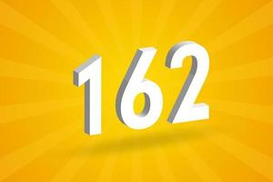 alfabeto de fonte de 162 números 3D. branco 3d número 162 com fundo amarelo vetor