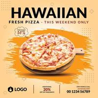 modelo de design de postagem de banner de promoção de mídia social super deliciosa pizza e menu de comida de restaurante vetor