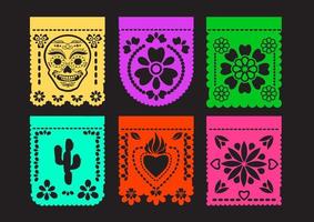 papel picado mexicano. bandeirinha de papel. bandeiras de festa. conjunto de vetores. vetor