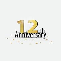 celebração de aniversário de 12 anos de ouro logotipo elegante fundo branco vetor