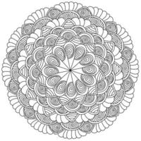 desenho de mandala de contorno com elementos espirais e pétalas listradas, meditativo para colorir vetor