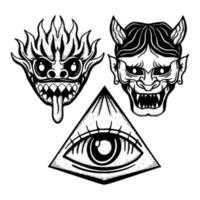 conjunto de coleção ilustração esboço desenhado à mão para tatuagem, adesivos, etc vetor