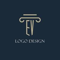 ev logotipo inicial para advogado, escritório de advocacia, escritório de advocacia com design de ícone de pilar vetor