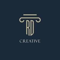 rd logotipo inicial para advogado, escritório de advocacia, escritório de advocacia com design de ícone de pilar vetor