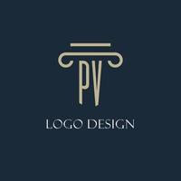 logotipo inicial pv para advogado, escritório de advocacia, escritório de advocacia com design de ícone de pilar vetor
