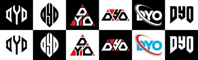 design de logotipo de letra dyo em seis estilo. dyo polígono, círculo, triângulo, hexágono, estilo plano e simples com logotipo de carta de variação de cor preto e branco definido em uma prancheta. dyo logotipo minimalista e clássico vetor