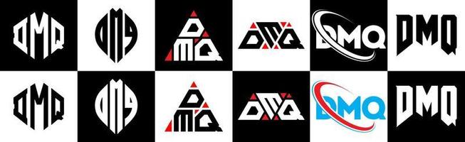 design de logotipo de letra dmq em estilo seis. dmq polígono, círculo, triângulo, hexágono, estilo plano e simples com logotipo de letra de variação de cor preto e branco definido em uma prancheta. dmq logotipo minimalista e clássico vetor