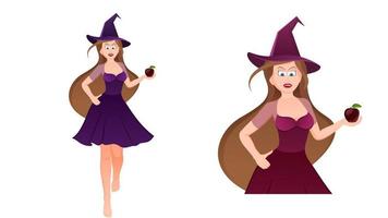 ilustração vetorial de bruxa de halloween, ilustração vetorial de personagem de bruxa vetor