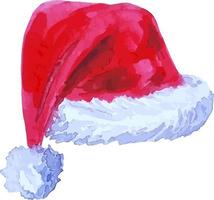 etiqueta de roupas isoladas desenhadas à mão em aquarela de chapéu de natal vermelho de papai noel vetor