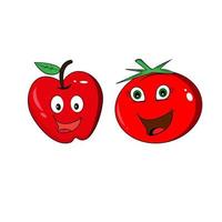 conjunto de rosto de fruta sorridente bonito feliz. coleção de ícone de ilustração de personagem de desenho animado plana kawaii de vetor. conceito de conjunto de emoji de personagem de laranja, maçã, tomate fofo vetor