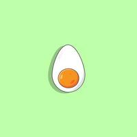 estilo plano de ovo quebrado em fatias cozido com sombra longa isolada em fundo verde. símbolo de sinal de vetor de elementos de café da manhã