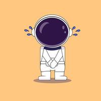 astronauta chorando ilustração de ícone do vetor dos desenhos animados. ciência tecnologia ícone conceito isolado vetor premium. estilo de desenho animado plano